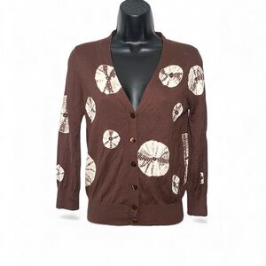 BCBGMaxAzria Brown and Cream Patterned Button Up Cardigan